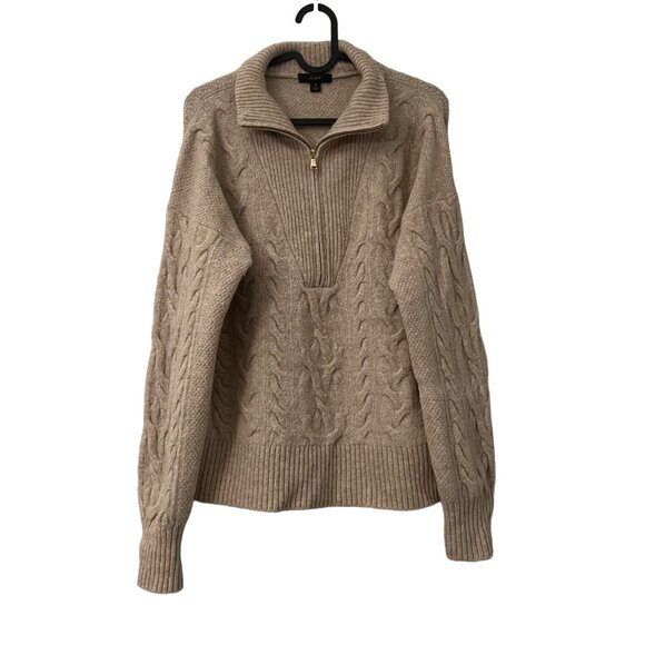 J Crew Tan Merino Alpaca Shawl Collar 1/2 Zip Cable Knit Sweater Size Small - Picture 1 of 6